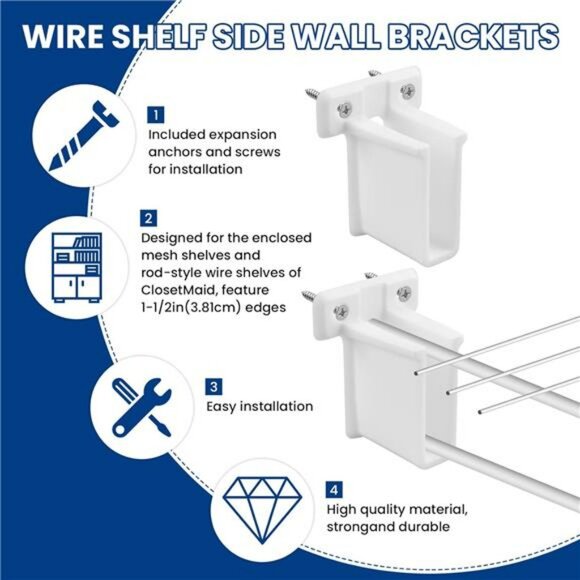 Wire Shelf End Brackets Closet Wall Mount Shelf Supports with Fasteners 4 Pack - Picture 4 of 8